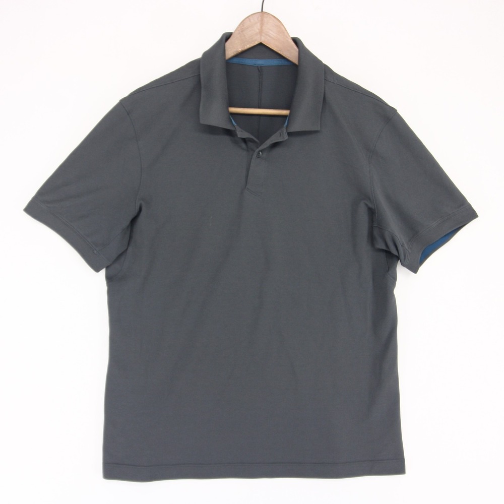 Lululemon Polo Shirt Mens L Gray Short Sleeve Pique Breathable Golf Casual